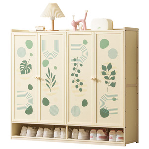 Cream Colored Bamboo <b>Shoe</b> Cabinet Double Door Modern Wabi Sabi Style Space Saving <b>Storage</b> For Home Entryway - Product Image 5
