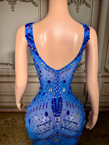 नोवेनेंस Y4985 थोक उत्पादों में गैन वी-गर्दन गेंद गाउन प्रिम ब्लू स्लिमिंग स्लीवलेस मैट्रिक विदाई कपड़े शाम - Product Image 6