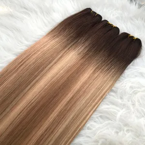 Плетение из натуральных волос на русском языке, двойное вытягивание волос, двухцветные светлые волосы для наращивания
