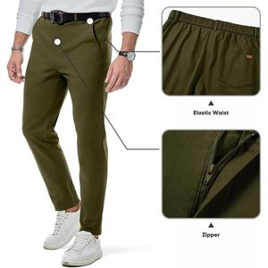 JMIERR-Pantalones informales de pana para hombre, talla XL, 100% algodón, antiarrugas, lavado de colores con rayas laterales, plisado formal - Product Image 1