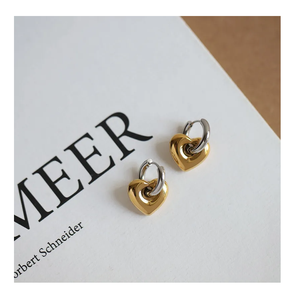 Pendiente de corazón grueso chapado en oro de 18 quilates, pendiente de acero inoxidable sin deslustre, suministros de joyería para mujer directamente de la India - Product Image 3