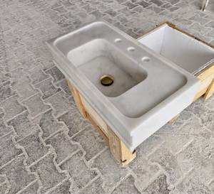 Lavabo Integrado de Mármol Blanco de Lujo |   Lavabo de Baño de Piedra Natural Hecho a Mano |   Lavabo de Mármol Personalizado - Product Image 5