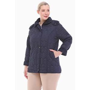 Vetre Parka matelassée à capuche bleu marine 75 cm pour femme, manteau chaud, tailles 42-58, résistante à l'eau, doublure en fausse fourrure - Product Image 3