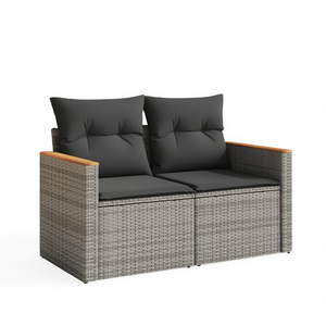 Sofá de Jardín de Madera de Acacia Sólida, Gris, con Ratán Sintético, Dos Plazas, Muebles de Exterior Duraderos, Diseño Contemporáneo - Product Image 1