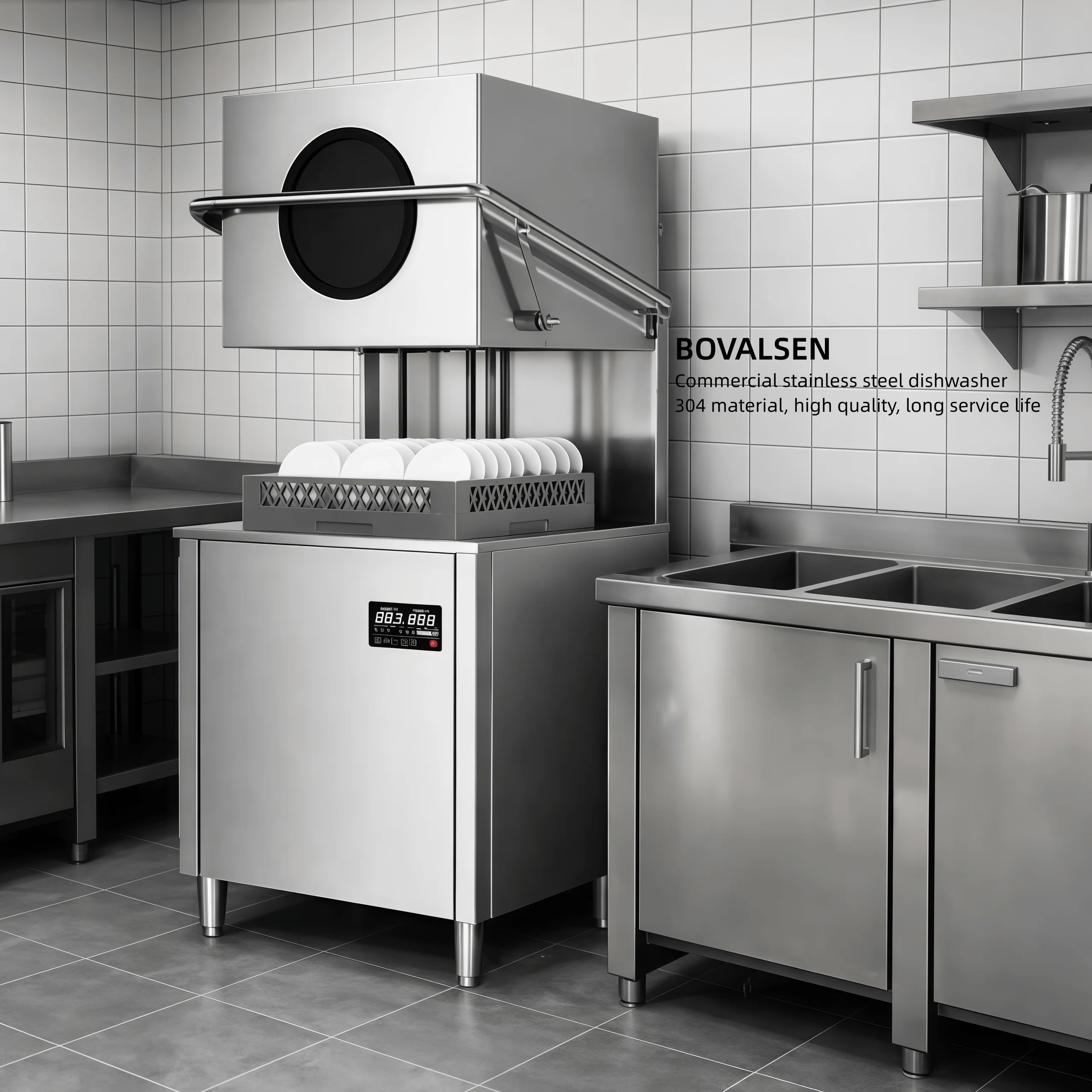Smart Commercial Dishwasher with Matching Sink Bowl Cleaning, Kitchen Dishwasher for Commercial Kitchen