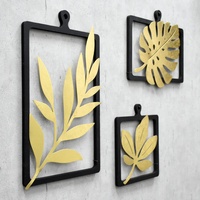 Décoration Murale Intérieure de Luxe : Art Mural en Métal Doré, Cadre en Bois, Fer Forgé, Feuille et Fleur Suspendues pour la Maison
