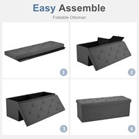 Banc de rangement pliable gris de 43 pouces avec assise en mousse épaisse, capacité de 660 lb, repose-pieds pour chambre et entrée