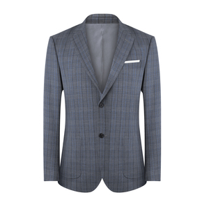 Veste de costume simple boutonnage de style britannique à carreaux gris décontracté pour hommes pour le printemps automne grande taille avec options de personnalisation - Product Image 1