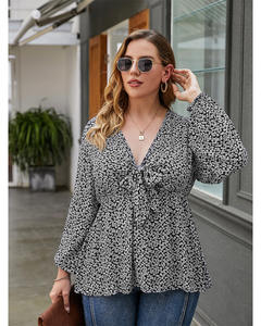 נשים בתוספת גודל חולצה נשים גדול גודל V צוואר חולצה גבירותיי בתוספת חולצה עם שרוולים ארוכים באביב ובקיץ - Product Image 6