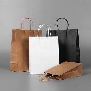 Sacs de courses en papier kraft blanc, noir, brun, recyclables, avec logo personnalisé, pour la promotion en supermarché, les cadeaux à emporter, l'emballage, avec poignée - Product Image 5