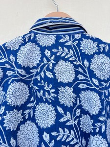Chemise de nuit décontractée en coton à manches longues pour femme, motif floral bleu imprimé, col mandarin, longueur intégrale, idéale pour le printemps - Product Image 4