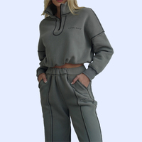 Vente en gros de fabricants de sweats à capuche personnalisés pour femmes 100% coton imprimé ensemble de pantalons de survêtement haut court vêtements 2 pièces ensemble de sweats à capuche avec fermeture éclair