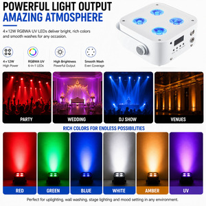 ไฟพาร์ LED พกพา 8 ชิ้น พร้อมกล่องเก็บ ใช้พลังงานจากแบตเตอรี่ 4x12W RGBAW+UV ไร้สาย สำหรับงานแต่งงาน - Product Image 2