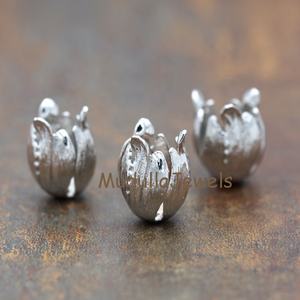 FC5794 패션 실버 도금 황동 튤립 꽃 구슬 모자 술 콘 큰 술 끝 모자 16x23mm - Product Image 1