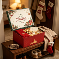 Weihnachts-Parfüm-Geschenkbox mit Goldprägung für den Eingangsbereich, Feiertagsbox für Schal, Schokolade, Schlüssel, Strumpf, Schuh-Set-Präsentation, Großhandel