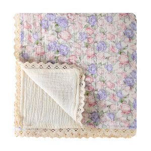 Custom 100% Cotton 4 Layers Muslin Swaddle <strong>Blanket</strong> with Lace Edge Baby <strong>Sleeping</strong> Bedding Cover - Product Image 5