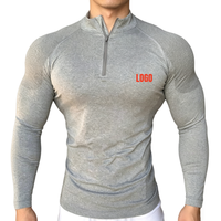 T-shirt de sport pour homme personnalisé, sans coutures, coupe ajustée, compression, course à pied, gym, fitness, col zippé, manches longues, TKAN8058