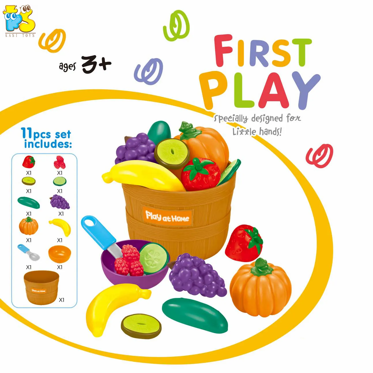 Kids bucket fruit vegetable DIY sorting pretend play plastic food toys set for kids