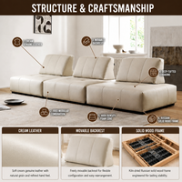 Canapé sectionnel en cuir véritable, 3 places, assise carrée double face, coussin de dossier, design moderne, écologique, OEM personnalisé