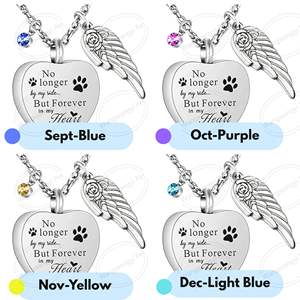 Urne funéraire <span class=keywords><strong>en</strong></span> acier inoxydable pour cendres d'animaux de compagnie avec pendentif <span class=keywords><strong>en</strong></span> forme de cœur et pierres de naissance de 12 couleurs pour cendres de chien ou de chat - Product Image 4