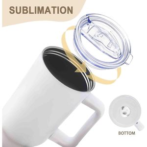 Gobelets isothermes en acier inoxydable de 40 oz avec poignée, flacons sous vide isolés, isolation thermique de 6 à 12 heures, tasse de voyage blanche pour le bureau, écologique - Product Image 3