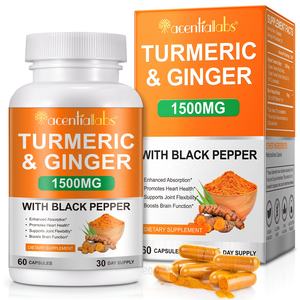Acentiallabs органические Имбирные капсулы куркумы с порошком черного перца, куркума и имбирь для здоровья суставов - Product Image 1