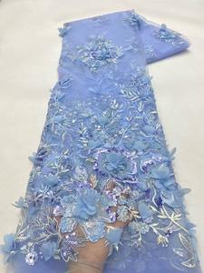 NI.AI Nuevo estilo Bordado Floral Secuencia Tela Cordón Ropa Material Tela de encaje con cuentas - Product Image 3