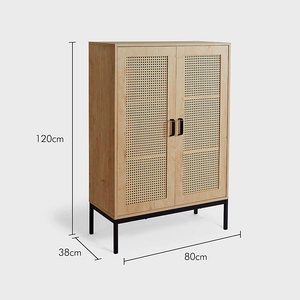 Tall Sideboard Cabinet Rattan - 2 Door, 3 Drawer with Black Metal Handles - Bookshelf, <strong>Shelving</strong> Vinyl <strong>Cupboard</strong> <strong>Unit</strong>, Drinks Cabi - Product Image 2