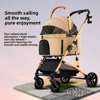 Poussette pour animaux de compagnie légère, détachable, pliable en un clic, à quatre roues, avec amortisseurs, cadre en métal, pour chiens et chats de petite/moyenne taille, toutes saisons