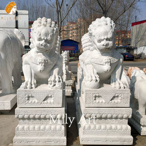 Outdoor Hand Gesneden Levensgrote Marmeren Foo Honden Standbeeld Custom Size Te Koop - Product Image 5