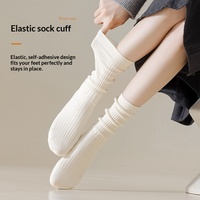 Chaussettes mi-mollet côtelées pour femmes, couleur unie, chaussettes superposées, en coton doux, décontractées, pour l'automne et l'hiver