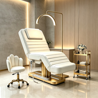 Table de massage électrique de luxe à 3 moteurs, base dorée, en cuir PU, réglable, pour salon de beauté et esthéticiennes (vente en gros)
