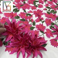 Tissu en dentelle de tulle brodé de fleurs 3D rouges de haute qualité pour robe de mariée, tissu en dentelle africaine pour mariée