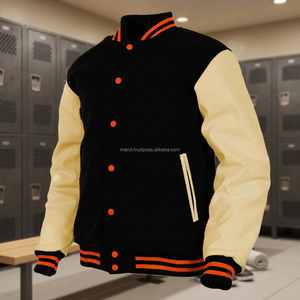 Chaqueta Varsity Personalizada con Mangas de Lana MSWVJ092, Combinación Naranja, Cierre de Botones con Bordado de Secado Rápido - Product Image 3