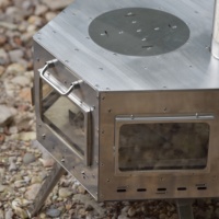 Poêle de camping hexagonal certifié CE en acier inoxydable 304, poêle à bois pour extérieur avec tuyaux de cheminée