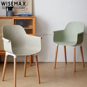 WISEMAX FURNITURE simple elegant hotel restaurant desk chair modern plastic dining chair solid bench wood legs dining armchair