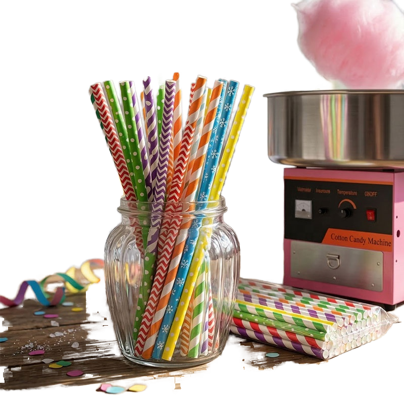 Pastel Stripe Biodegradable Paper Straws, Luxury Disposable Eco Straws for Cocktail, Juice, Coffee, Camping & Parties