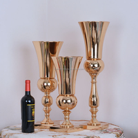 Vase trompette doré en métal, support à fleurs, centre de table pour mariage, décoration de table de mariage