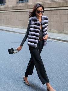 Fabricante Noble barato de lujo Unisex piel teñida Stand Collar comodidad Chaleco de piel de conejo cálido Chaleco de invierno - Product Image 6