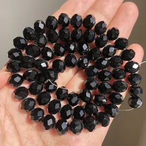 4-12mm Rondelle Black Faceted Crystal Glass Beads Round Loose Spacer Beads for Jewelry Making
