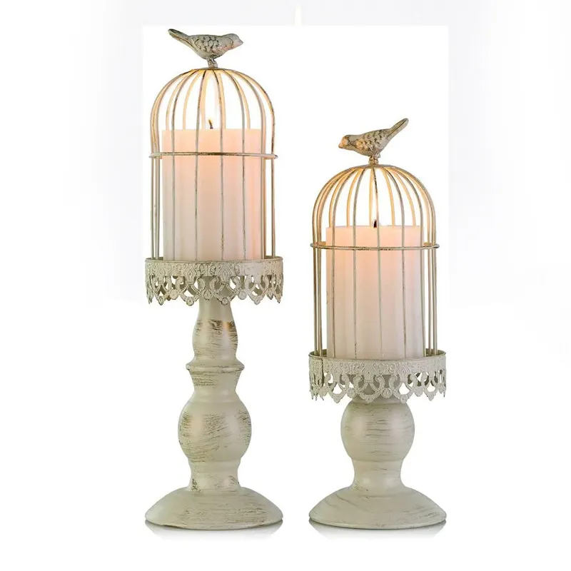 Decorative Bird Cages Birdcage Candle Holder For Weddings, Distressed Ivory Wedding Candle Centerpieces Candlestick Holders