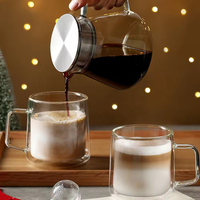 Tasse à thé en verre artisanal fabriquée directement en usine, résistante à la chaleur, à double paroi, en verre borosilicate, pour cappuccino