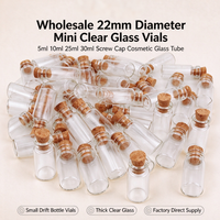 Botol Kaca Mini Transparan Diameter 22mm Grosir, 5ml 10ml 25ml 30ml, Botol Harapan Kecil, Botol Kosmetik dengan Tutup Ulir