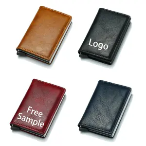 Minibook Pu Leather Metal Rfid Wallet Blocking Automatic Aluminium Custom Smart Cartera Wallet Pop Up Titular do cartão de crédito para homens