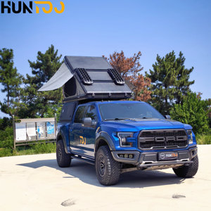 Tente de toit de voiture Huntoo Popup compacte pliable en aluminium avec panneaux de ventilation triangulaires et matelas en mousse pour expéditions tout-terrain - Product Image 5