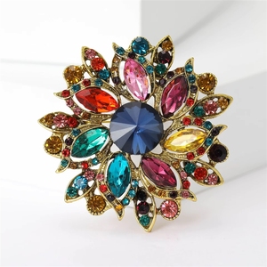 Broche Floral <span class=keywords><strong>de</strong></span> Lujo Vintage al por Mayor, <span class=keywords><strong>de</strong></span> Aleación con Pedrería Multicorte, Estilo Corte, para Banquete y Boda, Joyería para Mujer - Product Image 5