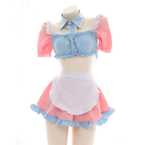 Seksi hizmetçi Cosplay kıyafet sevimli pembe mavi okul kız kostümleri kadın Mini etek üniforma büyüleyici <span class=keywords><strong>Kawaii</strong></span> kadın takım elbise - Product Image 1