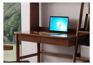 Juego de silla de escritorio de estudio de Color nogal de fábrica con combinación de estantería Escritorio de ordenador de madera maciza de lujo para oficina en casa - Product Image 5