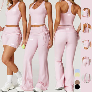 Ropa Deportiva para Mujer, Conjunto de Yoga y Fitness, Leggings de Spandex/Nylon con Bloques de Color, Cintura Elástica Transpirable, 2 Piezas - Product Image 1