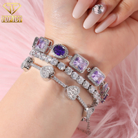 Nouvel Arrivage : Ensemble de 3 Bracelets Tennis en Laiton avec Zircon Cubique Violet pour Femme, Cœur et Coupe Baguette, Bijoux Empilables Effet Givré